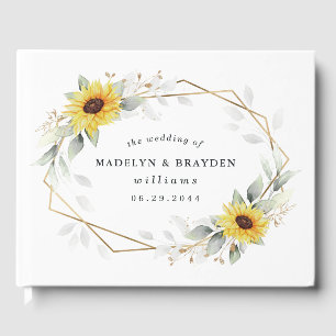 Sunflower Elegant Rustic Geometric Gold Wedding Guest Book