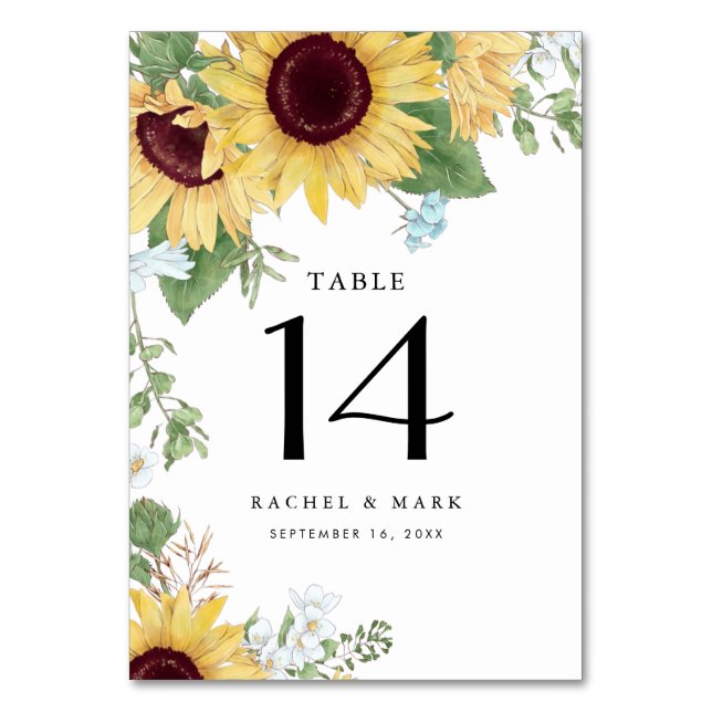 Sunflower Elegant Rustic Wedding Table Number  (Front)