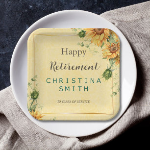 Sunflower Elegant Watercolor Retirement Party Paper Plate