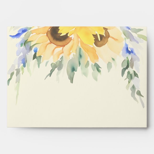 Sunflower Elegant Watercolor Wedding Envelope (Front)
