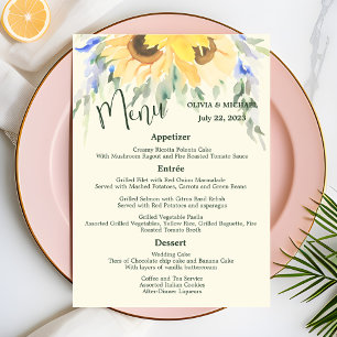 Sunflower Elegant Watercolor Wedding Menu