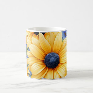 Sunflower Elegant With Soft Blue Wildflowers Coffee Mug