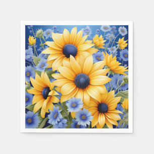 Sunflower Elegant With Soft Blue Wildflowers Napkin