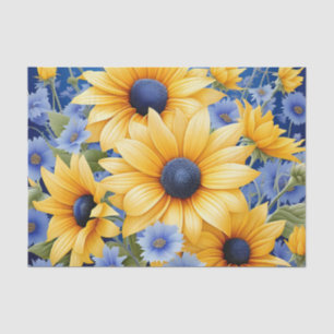 Sunflower Elegant With Soft Blue Wildflowers Tissue Paper