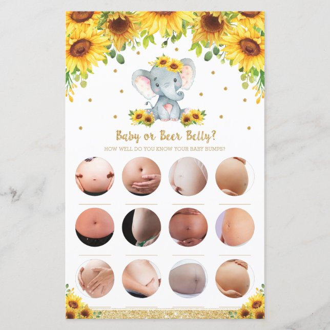 Sunflower Elephant Baby Bump or Beer Belly Game (Front)