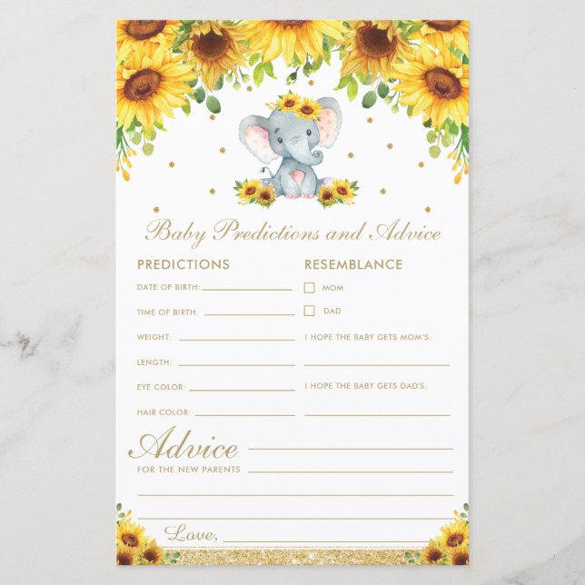 Sunflower Elephant Baby Predictions and Advice (Front)