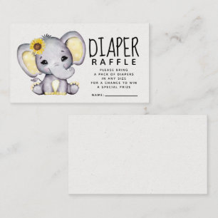 Sunflower Elephant Baby Shower Diaper Raffle  Enclosure Card