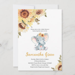 Sunflower Elephant Baby Shower Invitation