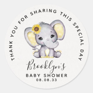 Sunflower Elephant Baby Shower Thank You  Classic Round Sticker