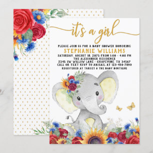 Sunflower Elephant Butterfly Shower Invitation