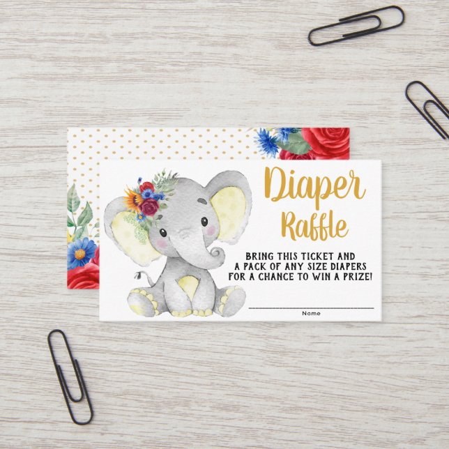 Sunflower Elephant Diaper Raffle Ticket (Front/Back In Situ)