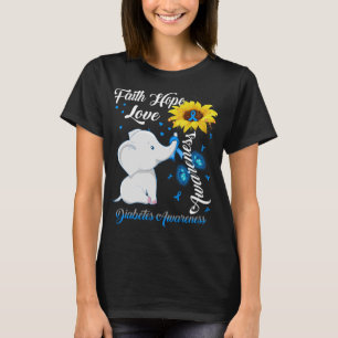 Sunflower Elephant Faith Hope Love Diabetes  T-Shirt