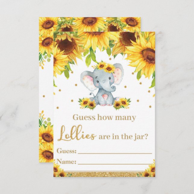 Sunflower Elephant Guess How Many Lollies Card (Front/Back)