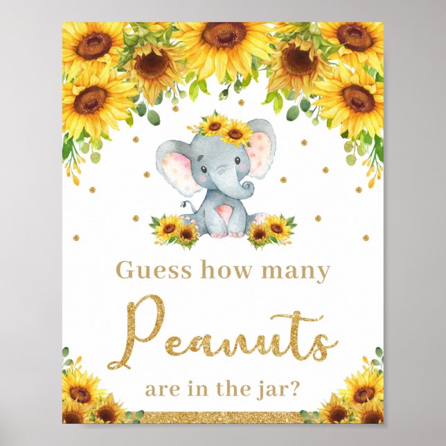 Sunflower Elephant Guess How Many Peanuts Game Poster (Front)