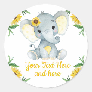 Sunflower Elephant Sticker baby shower birthday