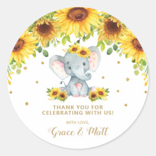 Sunflower Elephant Thank You Gold Glitter Classic Round Sticker