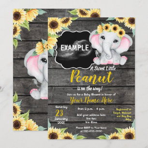 Sunflower Elephant Ultrasound Pic Baby Shower Invi Invitation