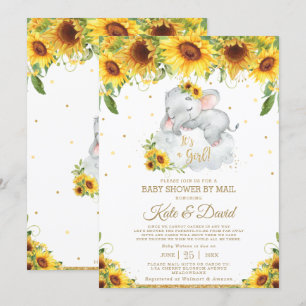 Sunflower Elephant Virtual Baby Shower by Mail Invitation