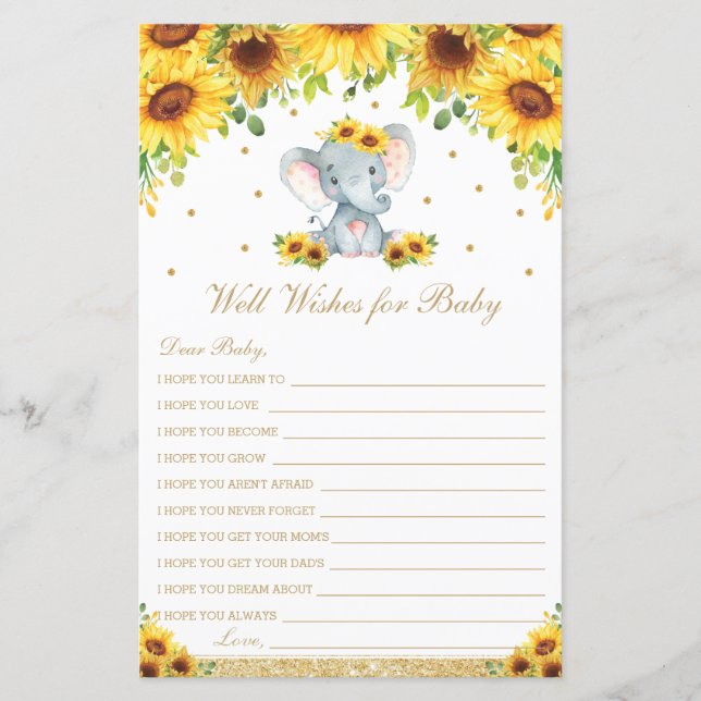 Sunflower Elephant Well Wishes for Baby Activity (Front)