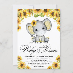 Sunflower Elephant With Mask Baby Shower  Invitation