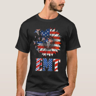 Sunflower Emt Nurse Stethoscope American Flag 4th T-Shirt