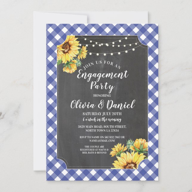 Sunflower Engagement Party Couples Shower Navy Invitation (Front)