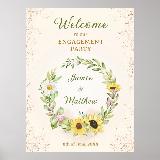 Sunflower Engagement Party Wedding Fall Welcome Poster (Front)