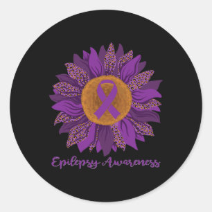 Sunflower Epilepsy Awareness - Purple Ribbon Classic Round Sticker