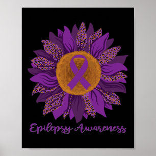 Sunflower Epilepsy Awareness - Purple Ribbon  Poster