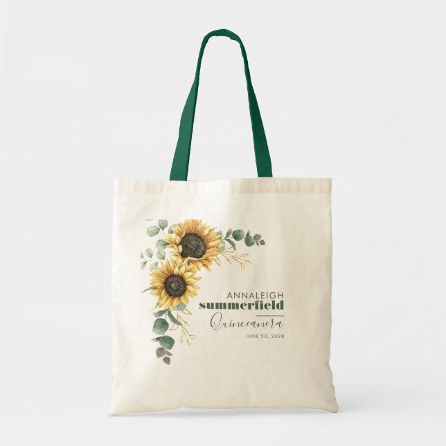Sunflower Eucalyptus 15th Birthday Quinceanera Tote Bag (Front)