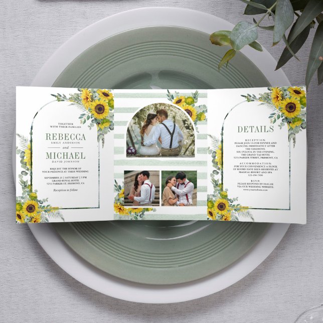 Sunflower Eucalyptus Arch All in One Wedding Tri-Fold Invitation (Creator Uploaded)