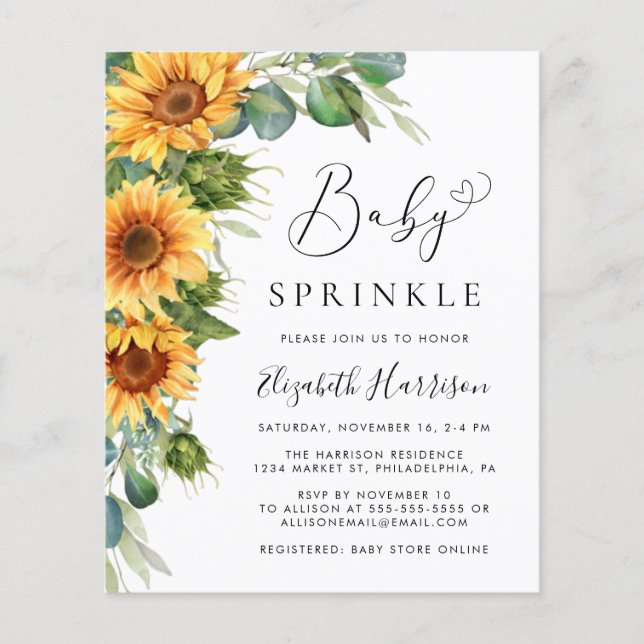 Sunflower Eucalyptus Baby Sprinkle Invite (Front)