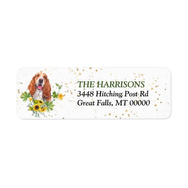Sunflower Eucalyptus Basset Hound Return Address (Front)