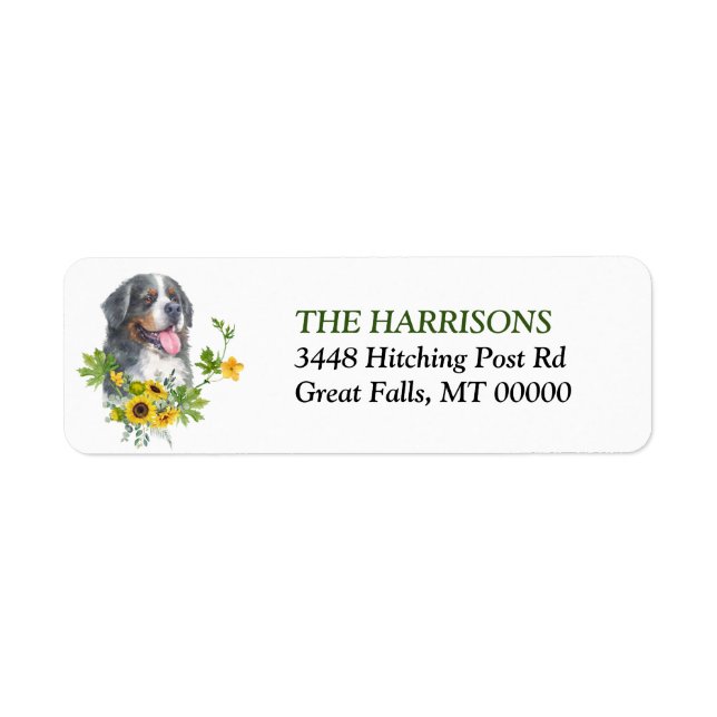 Sunflower Eucalyptus Bernese Mountain Dog Label (Front)