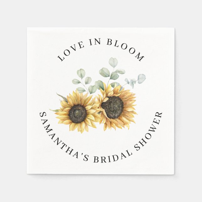 Sunflower Eucalyptus Bloom Bridal Shower Paper Napkin (Front)