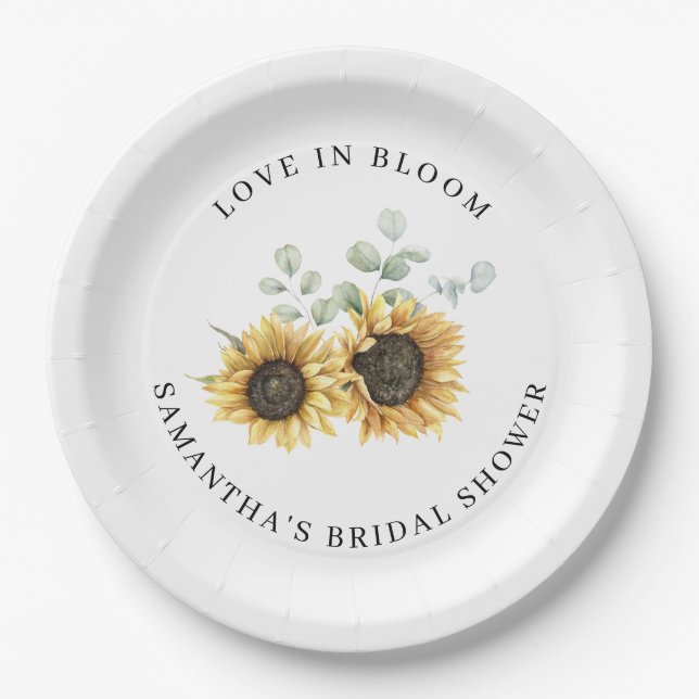 Sunflower Eucalyptus Bloom Bridal Shower Paper Plate (Front)