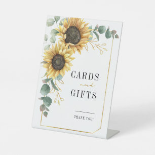 Sunflower Eucalyptus Bloom Wedding Cards and Gifts Pedestal Sign