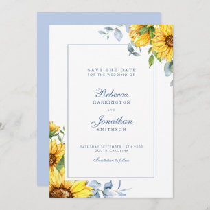 Sunflower & Eucalyptus Blue Wedding Save The Date