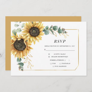 Sunflower Eucalyptus Botanical Gold Geometric RSVP