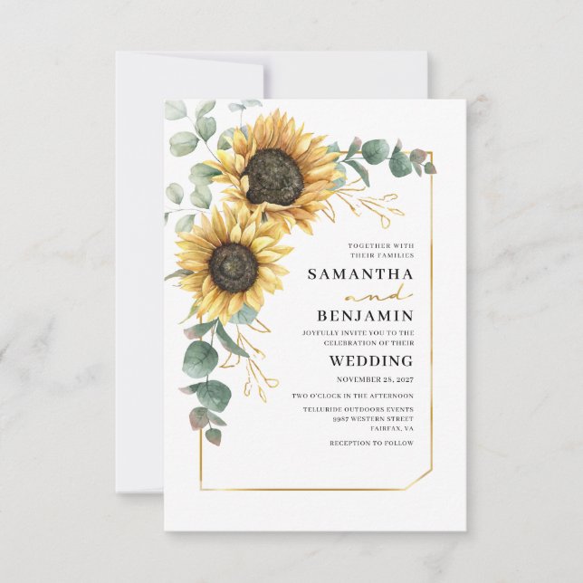 Sunflower Eucalyptus Botanical Wedding Invitation (Front)