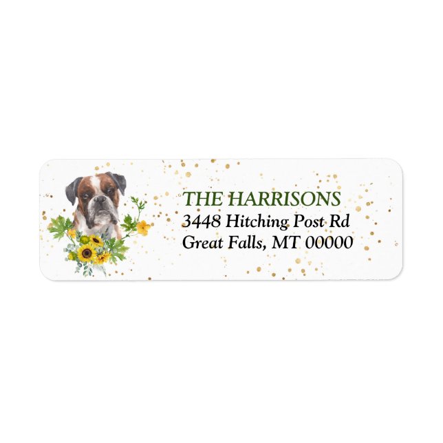Sunflower Eucalyptus Boxer Dog Return Address (Front)