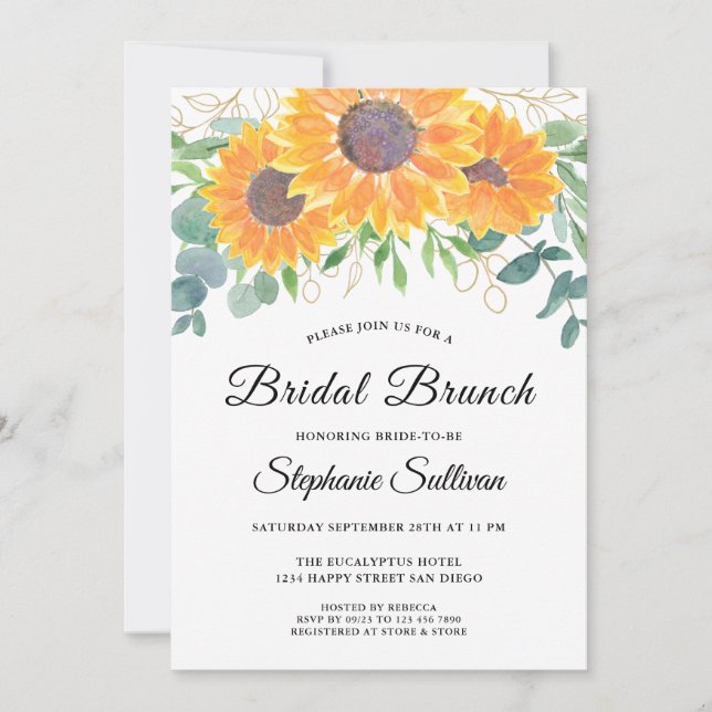 Sunflower Eucalyptus Bridal Brunch Invitation (Front)