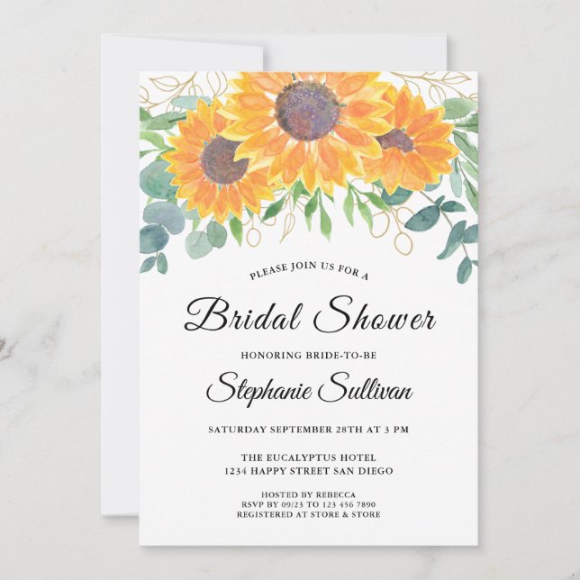 Sunflower Eucalyptus Bridal Shower Invitation (Front)