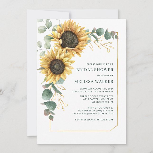 Sunflower Eucalyptus Bridal Shower Invitation (Front)