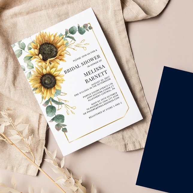 Sunflower Eucalyptus Bridal Shower Invitation (Sunflower Floral Eucalyptus Foliage Bridal Shower Invitation)