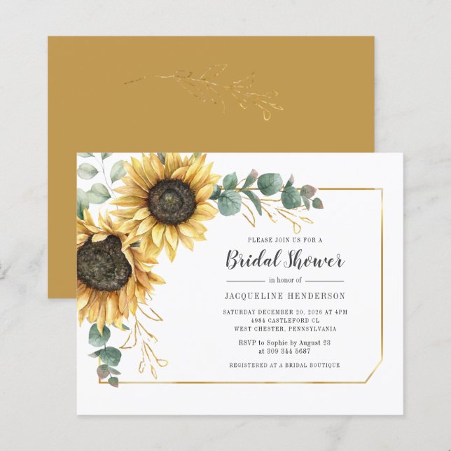 Sunflower Eucalyptus Bridal Shower Invitation (Front/Back)