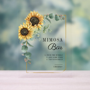 Sunflower Eucalyptus Bridal Shower Mimosa Bar Acrylic Sign