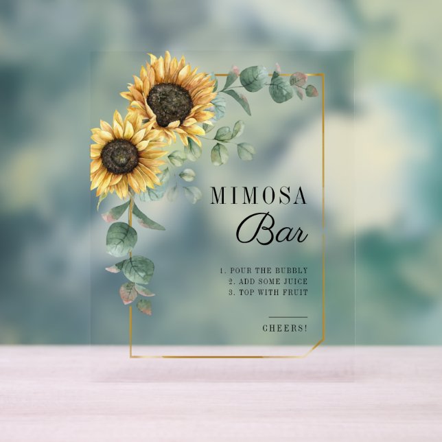 Sunflower Eucalyptus Bridal Shower Mimosa Bar Acrylic Sign (Neutral)