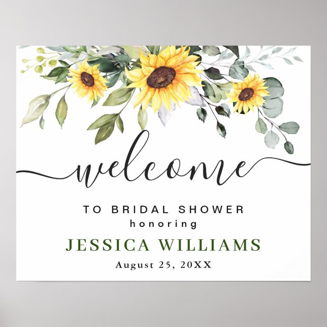 Sunflower Eucalyptus BRIDAL SHOWER Welcome Sign (Front)