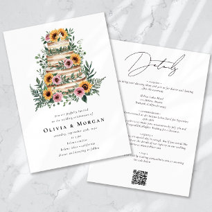 Sunflower Eucalyptus Cake QR Code Wedding Invitation